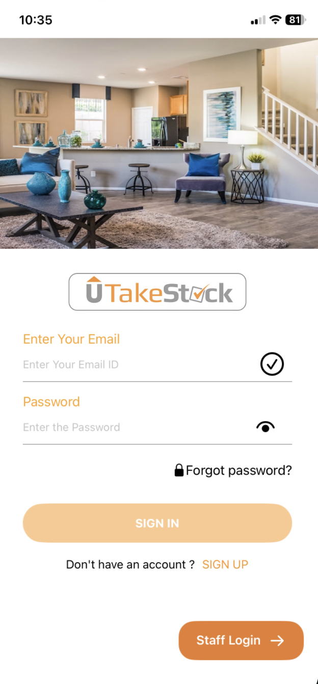 uTakeStock app login screen